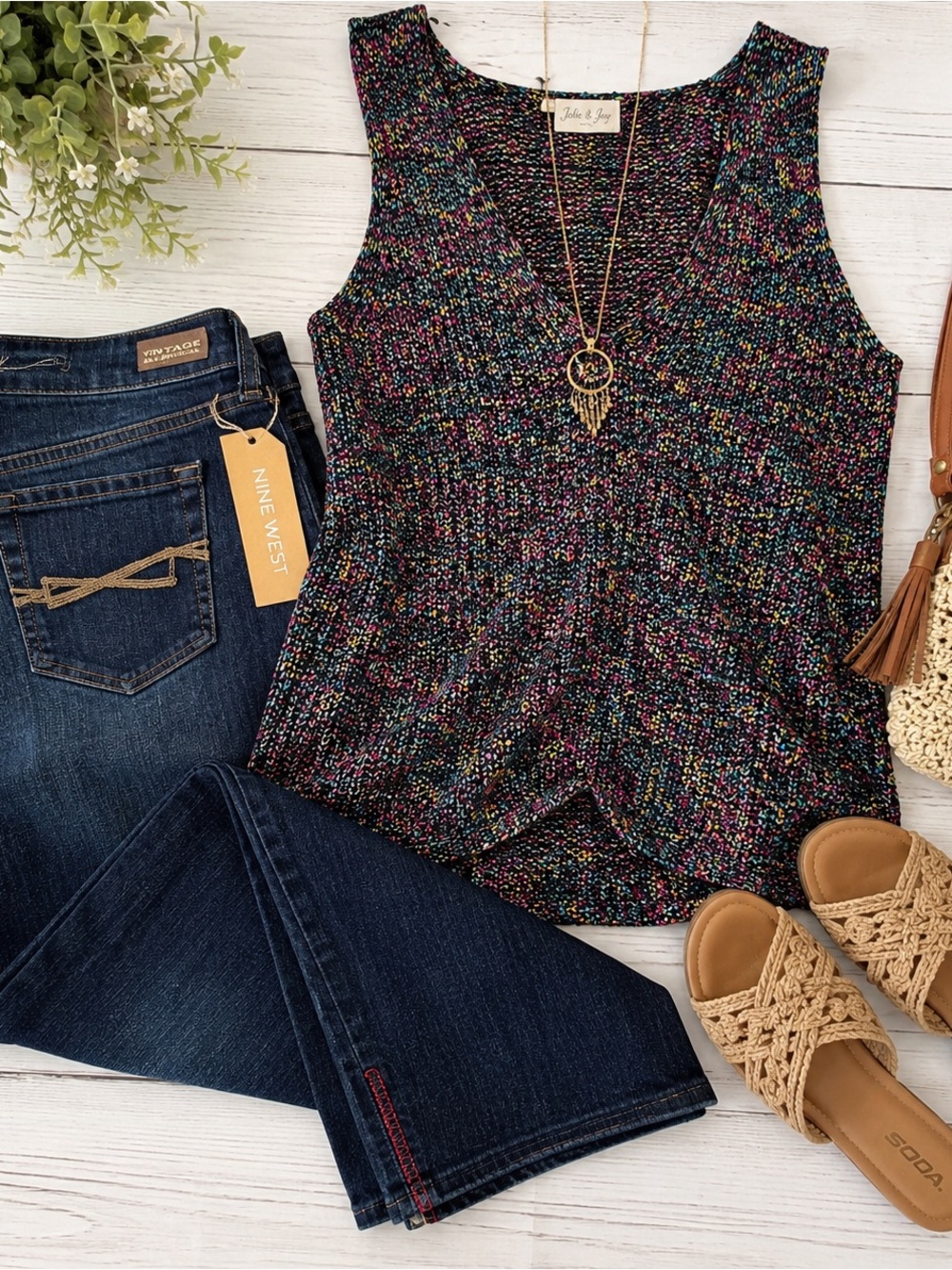2 Piece Boho Bundle Jolie & Joy Sweater Vest  & Nine West Cropped Jeans